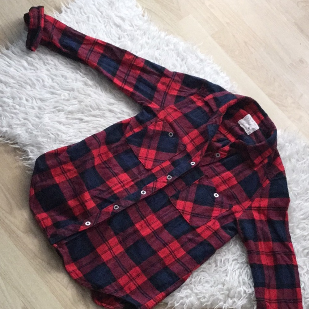 Red and Navy blue Collared Flannel